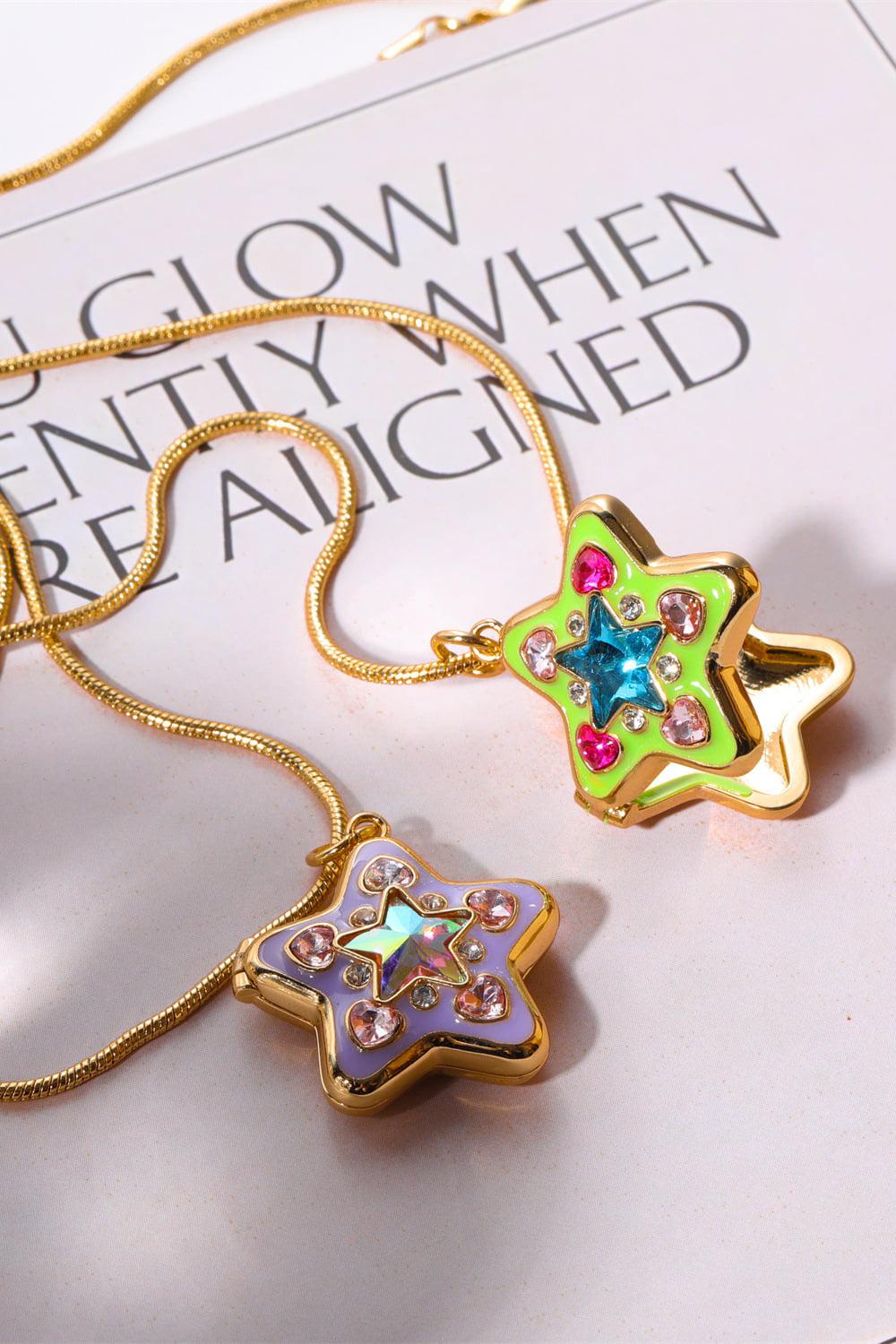 Rhinestone Decor Star Box Pendant Necklace BLUE ZONE PLANET