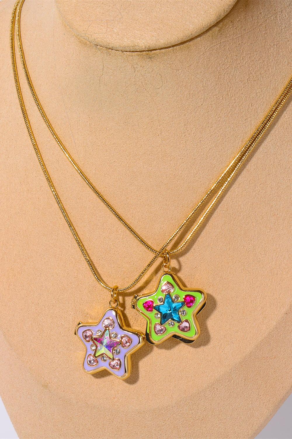 Rhinestone Decor Star Box Pendant Necklace BLUE ZONE PLANET