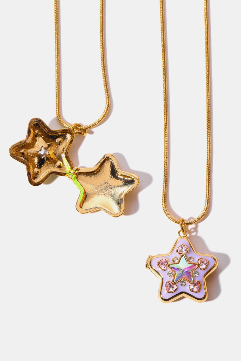 Rhinestone Decor Star Box Pendant Necklace BLUE ZONE PLANET