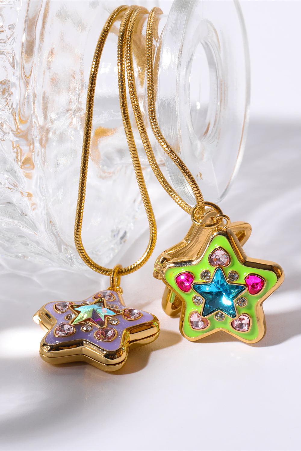 Rhinestone Decor Star Box Pendant Necklace BLUE ZONE PLANET