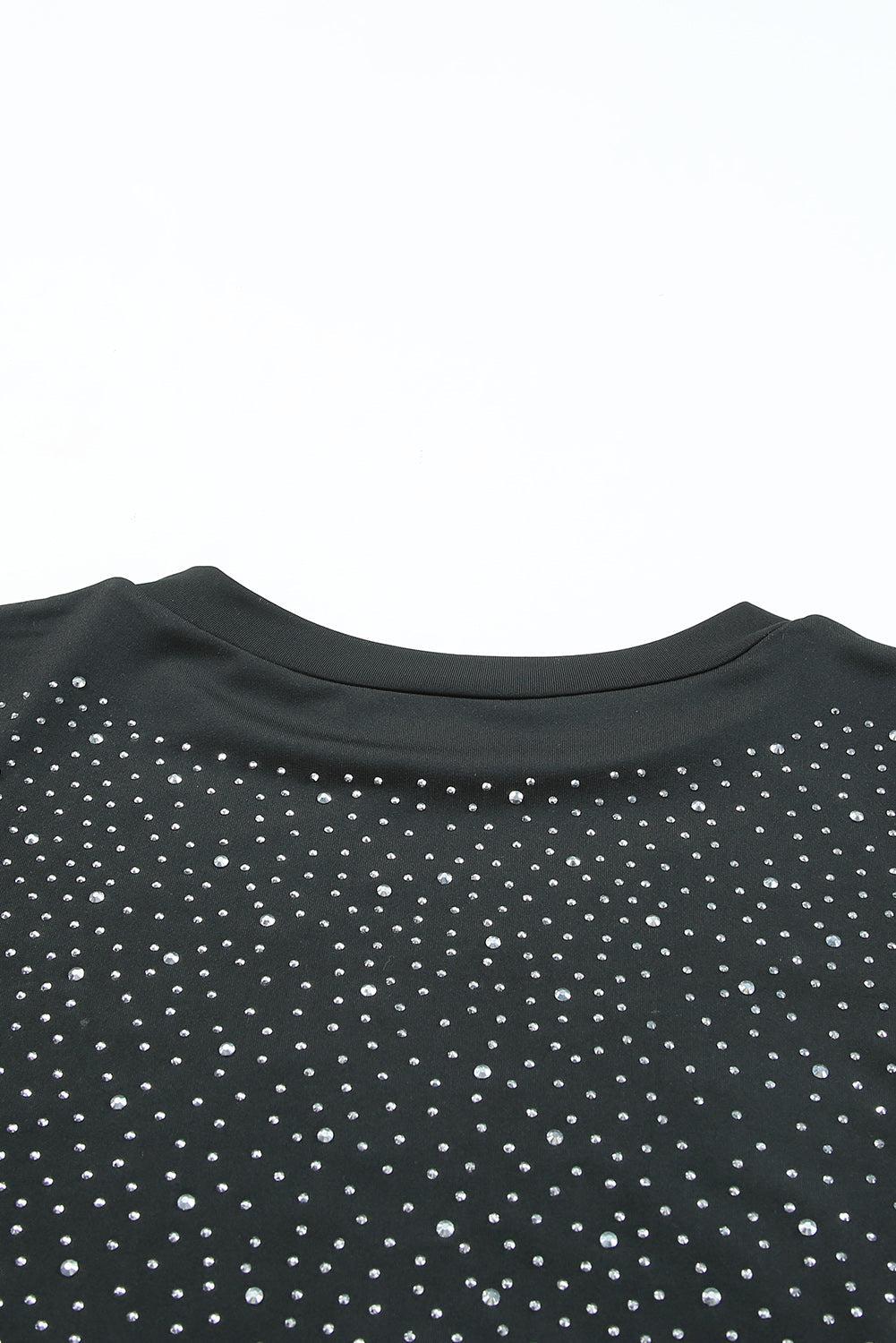 Rhinestone Round Neck Long Sleeve Bodysuit BLUE ZONE PLANET