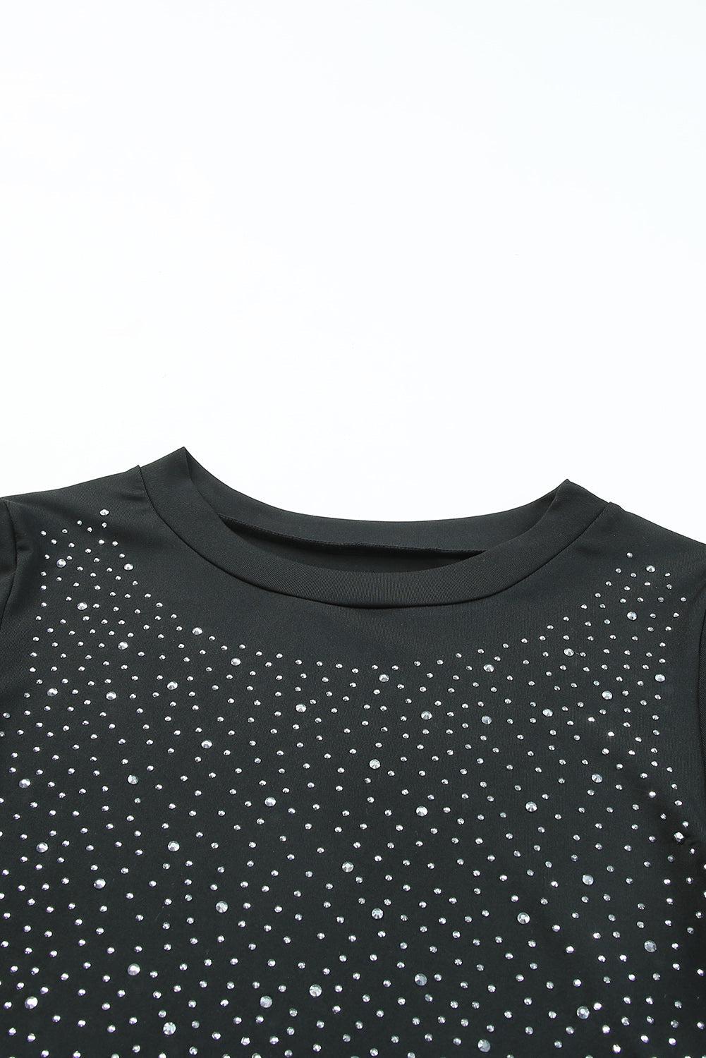 Rhinestone Round Neck Long Sleeve Bodysuit BLUE ZONE PLANET