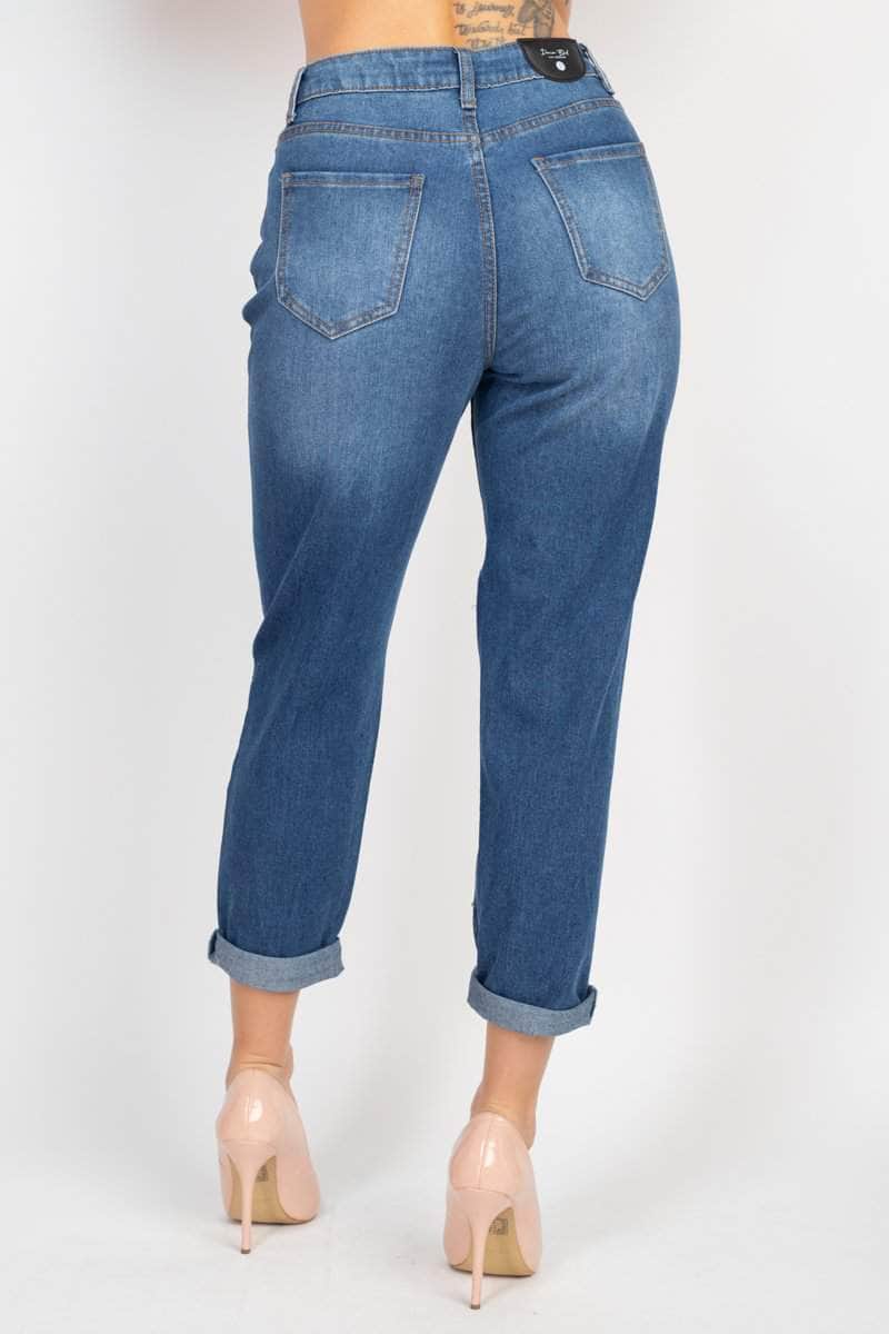 Rhinestones Ripped-front Denim Jeans Blue Zone Planet