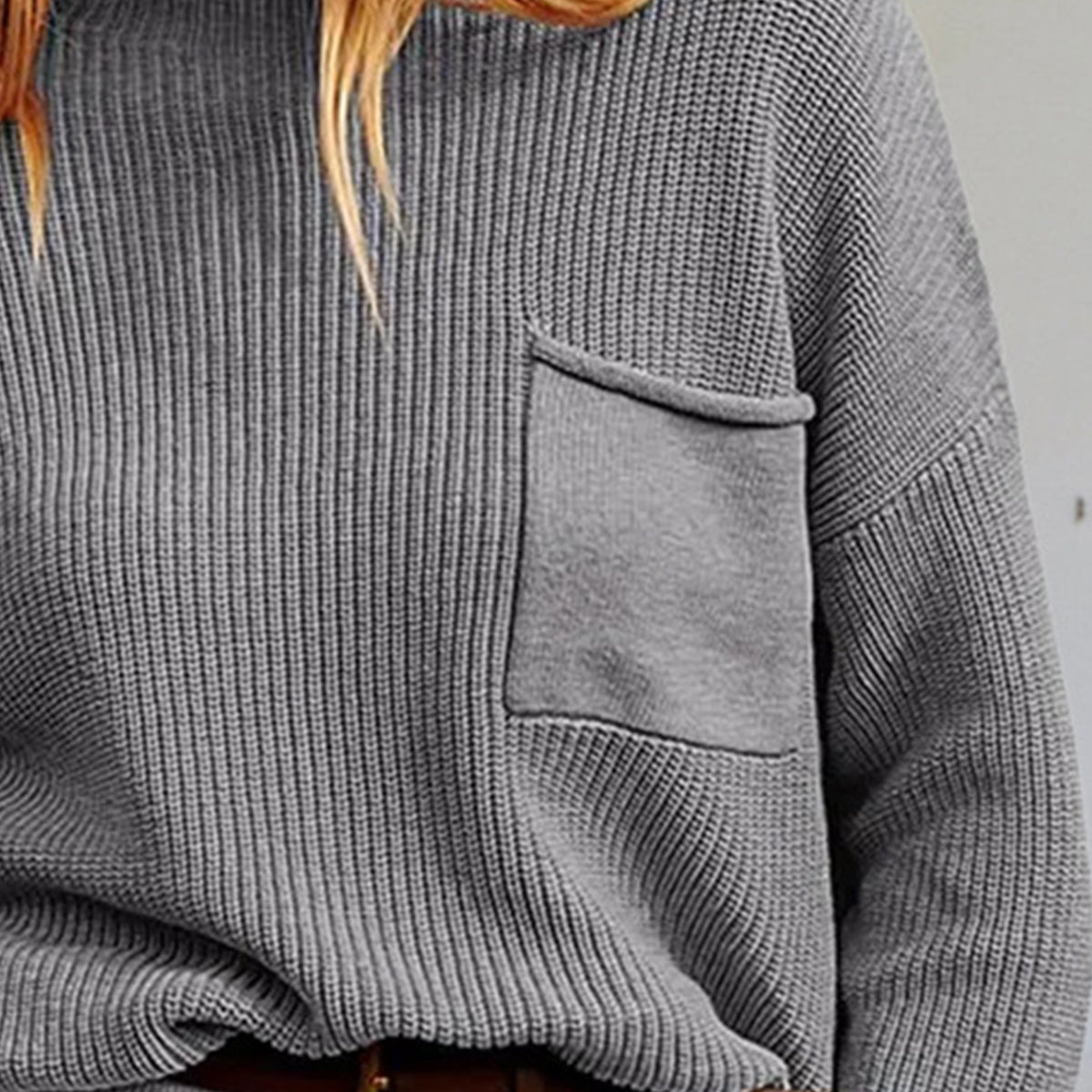 Rib-Knit Dropped Shoulder Sweater BLUE ZONE PLANET