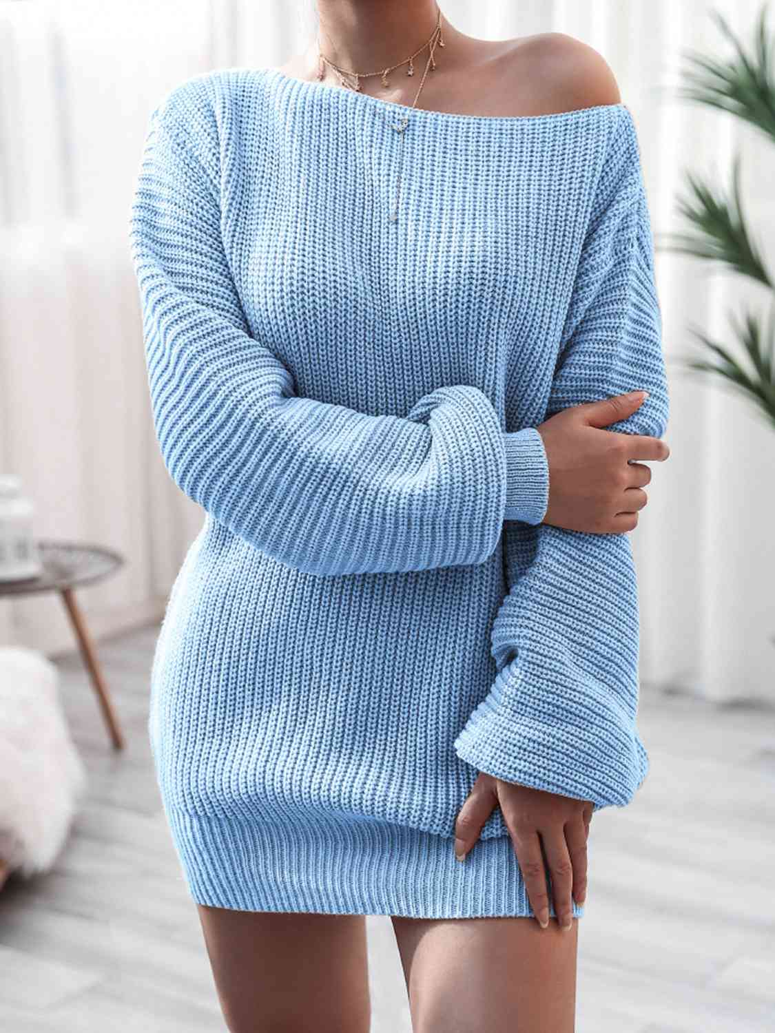 Rib-Knit Mini Sweater Dress BLUE ZONE PLANET