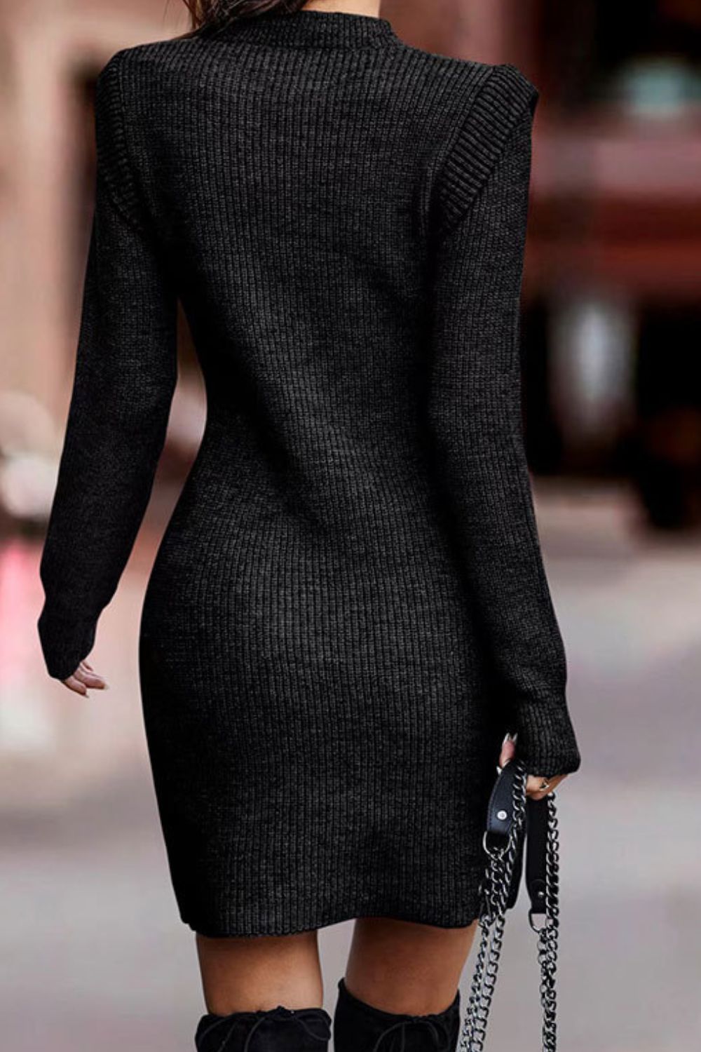 Blue Zone Planet | Rib-Knit Round Neck Sweater Dress BLUE ZONE PLANET