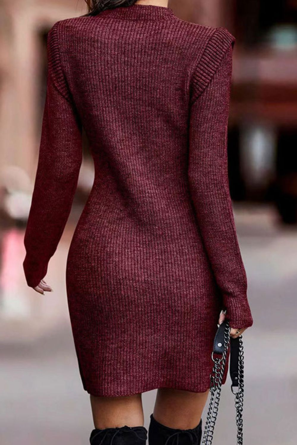 Blue Zone Planet | Rib-Knit Round Neck Sweater Dress BLUE ZONE PLANET