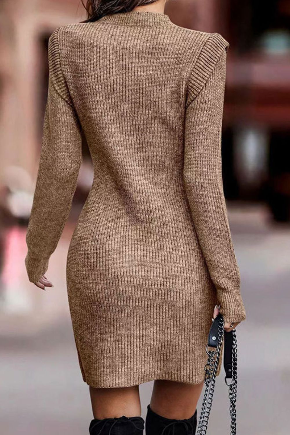 Blue Zone Planet | Rib-Knit Round Neck Sweater Dress BLUE ZONE PLANET