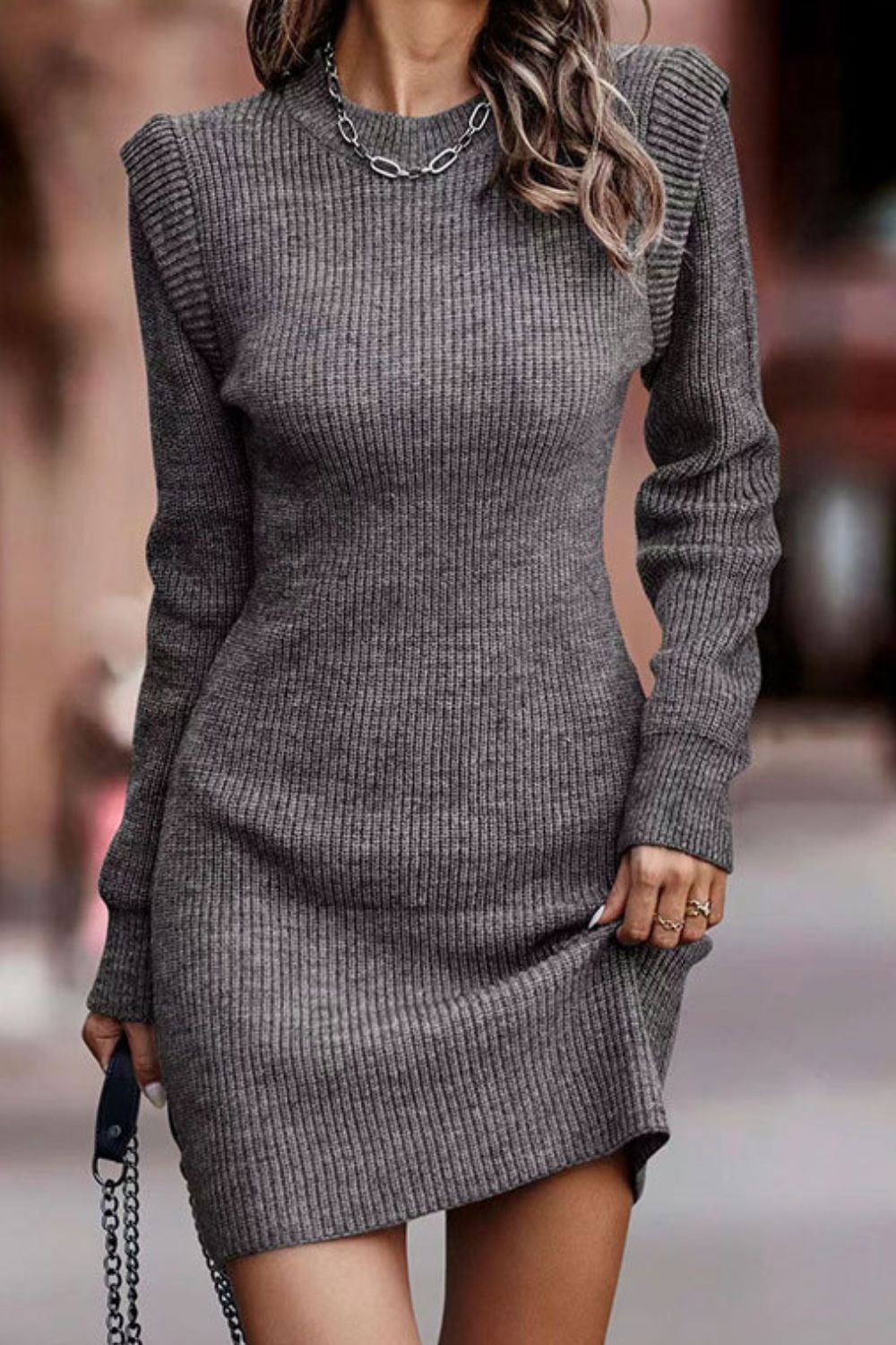 Blue Zone Planet | Rib-Knit Round Neck Sweater Dress BLUE ZONE PLANET