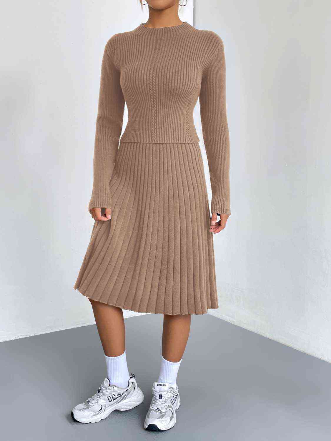Rib-Knit Sweater and Skirt Set BLUE ZONE PLANET