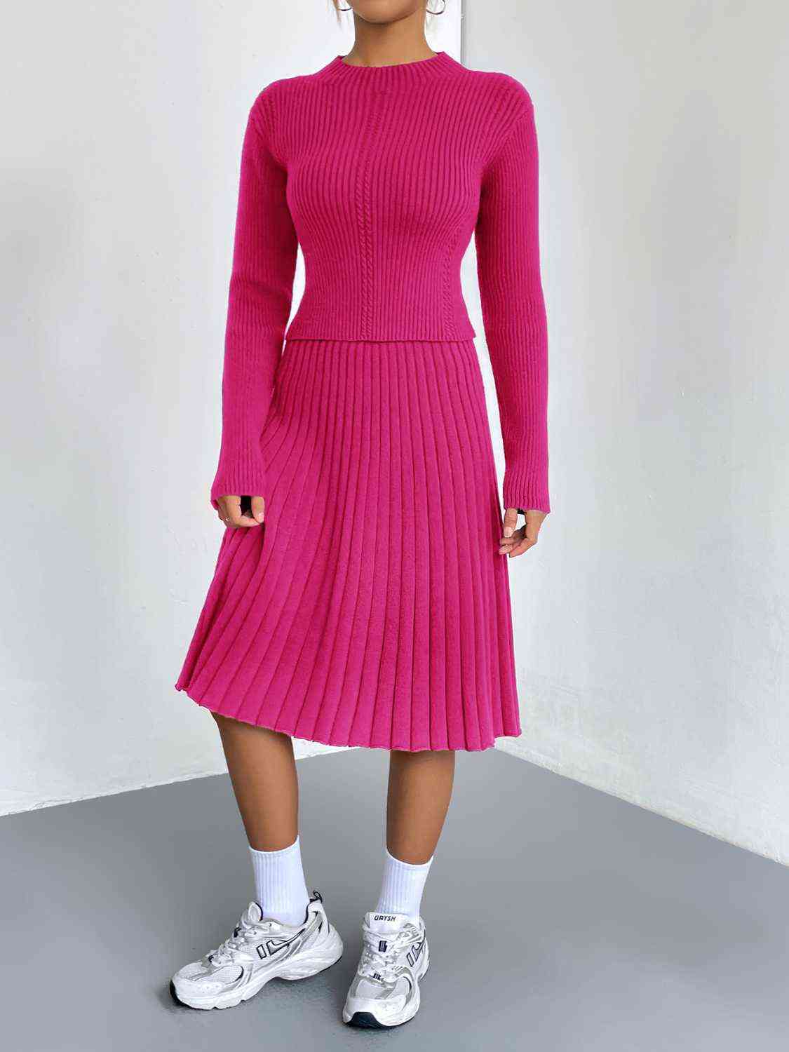 Rib-Knit Sweater and Skirt Set BLUE ZONE PLANET