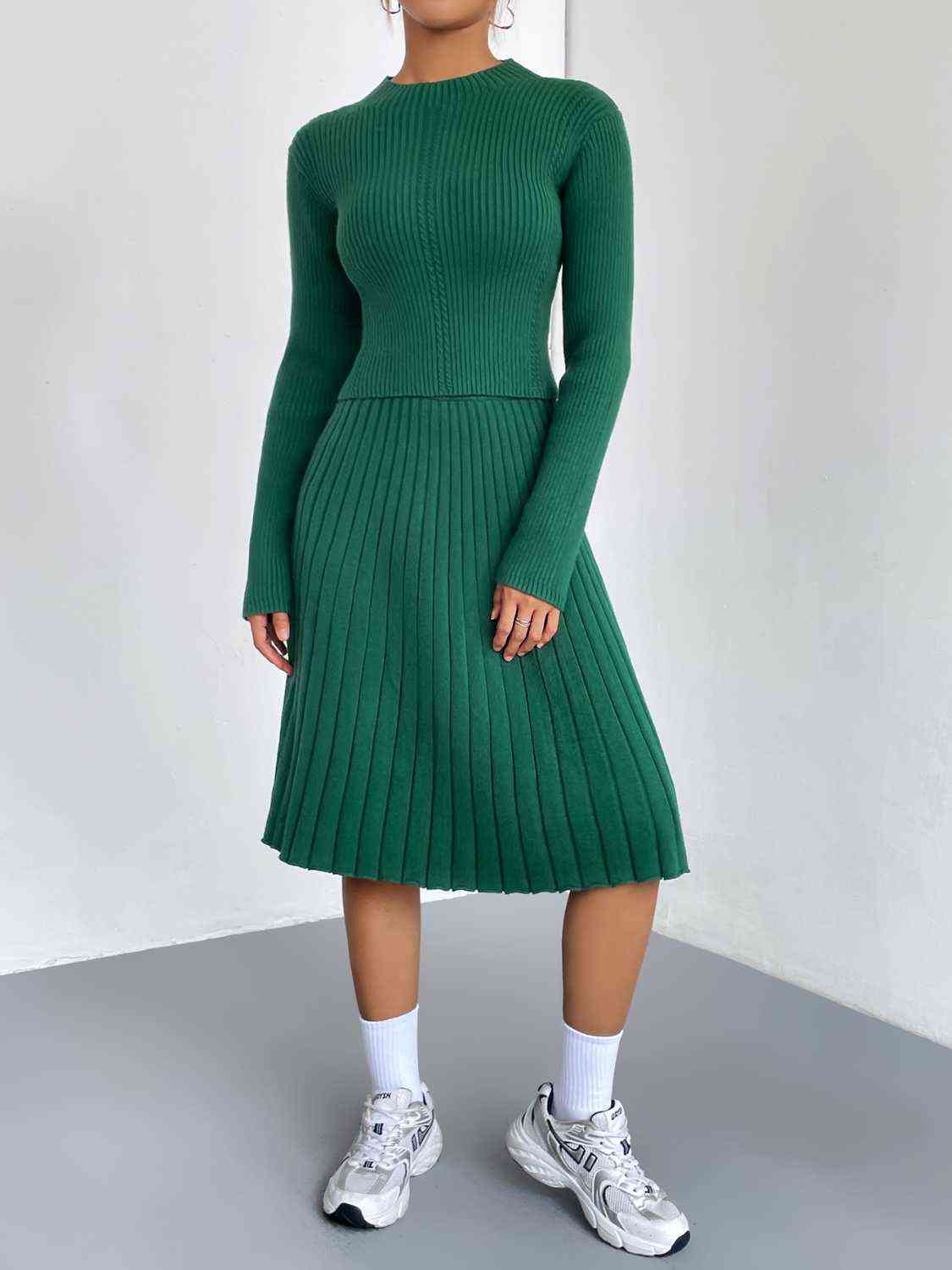 Rib-Knit Sweater and Skirt Set BLUE ZONE PLANET