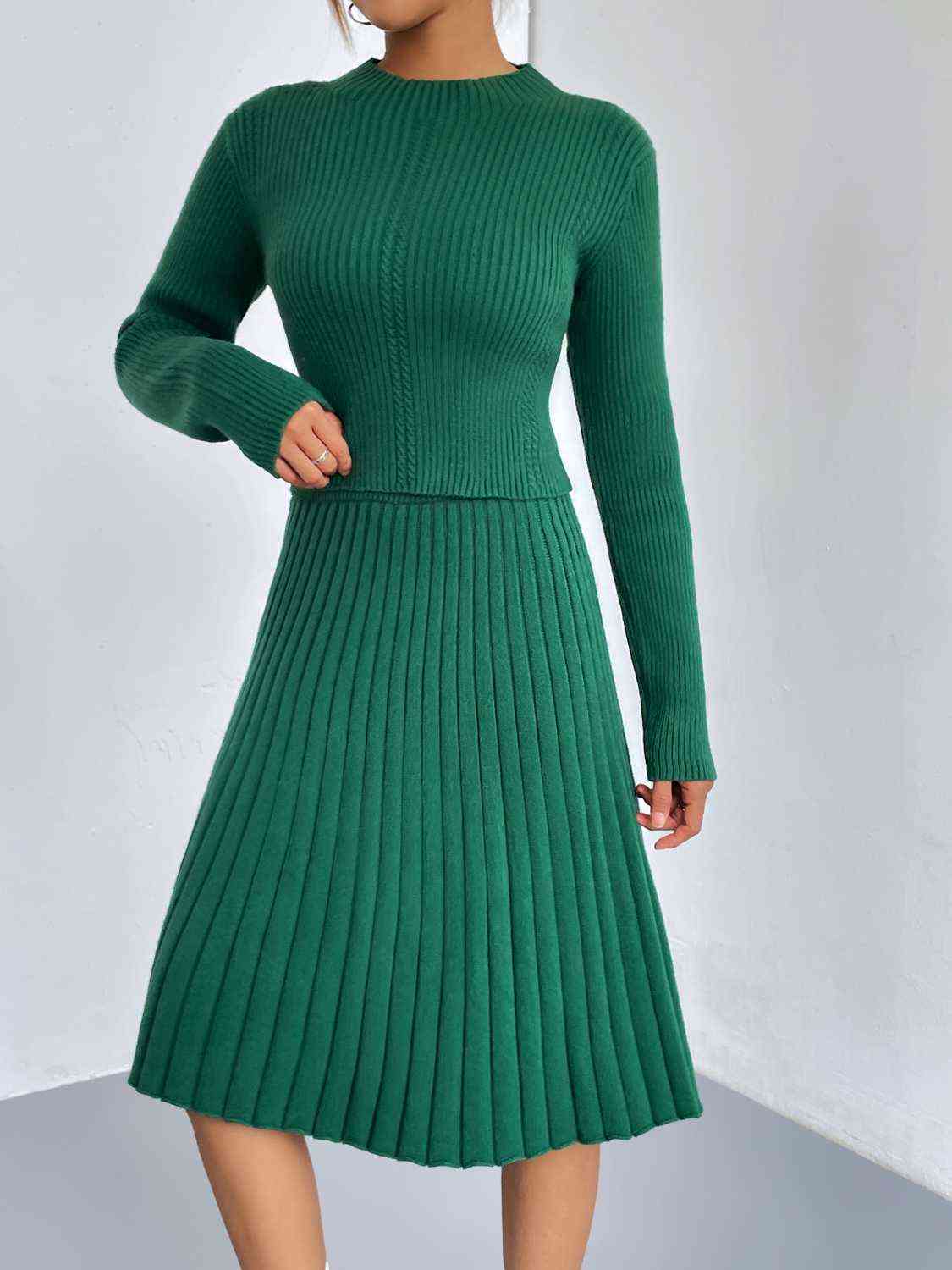 Rib-Knit Sweater and Skirt Set BLUE ZONE PLANET