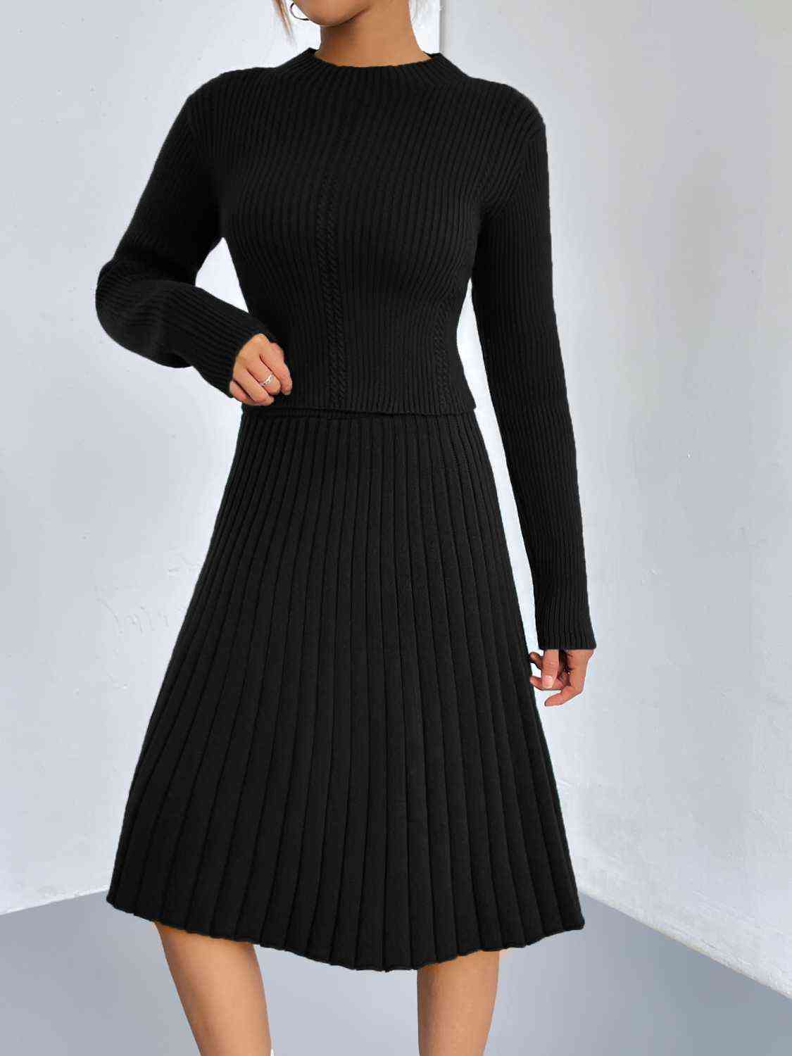 Rib-Knit Sweater and Skirt Set BLUE ZONE PLANET