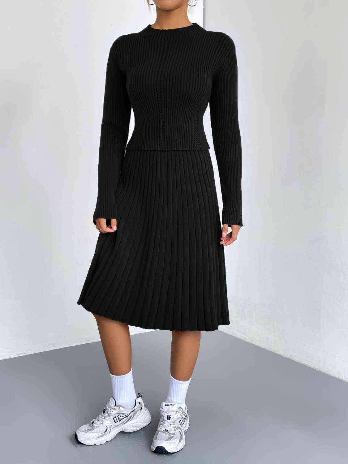 Rib-Knit Sweater and Skirt Set BLUE ZONE PLANET