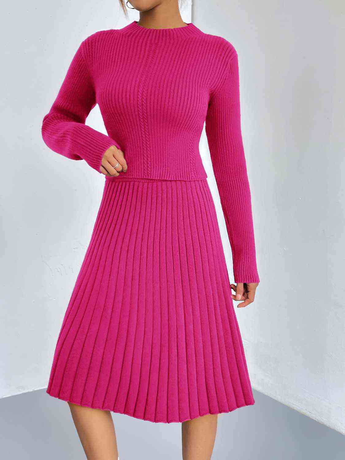 Rib-Knit Sweater and Skirt Set BLUE ZONE PLANET