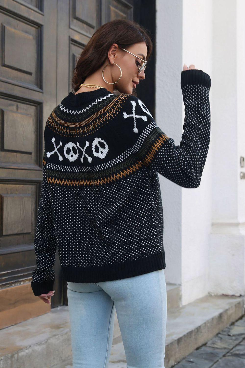 Ribbed Round Neck Long Sleeve Pullover Sweater BLUE ZONE PLANET