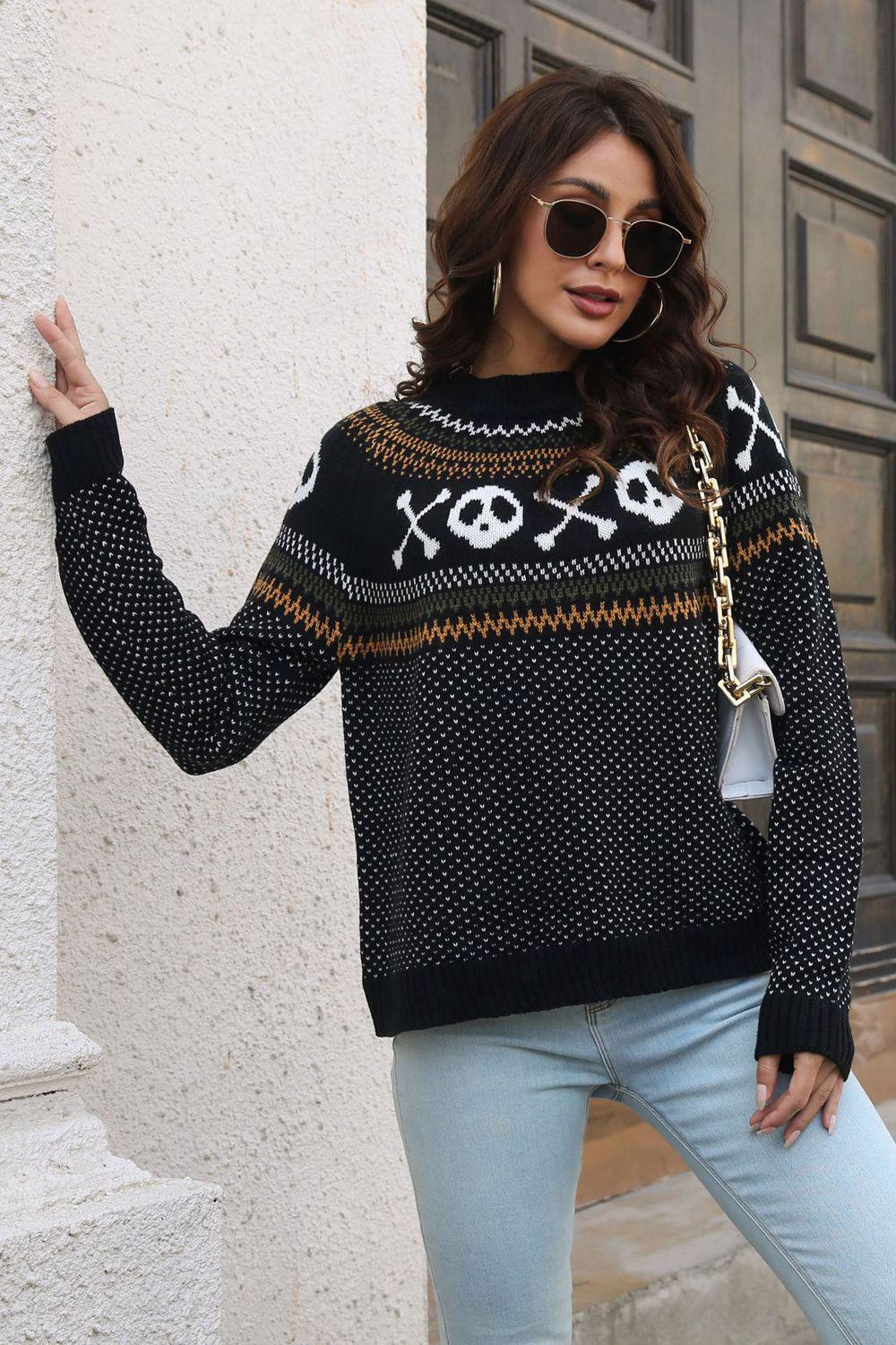 Ribbed Round Neck Long Sleeve Pullover Sweater BLUE ZONE PLANET