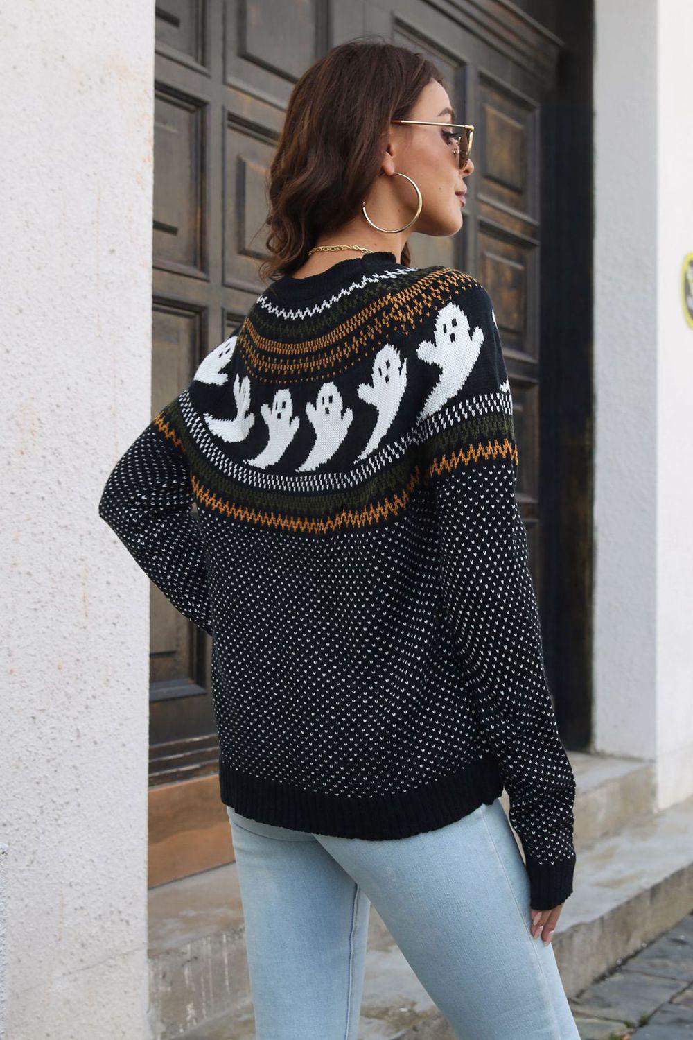 Ribbed Round Neck Long Sleeve Pullover Sweater BLUE ZONE PLANET