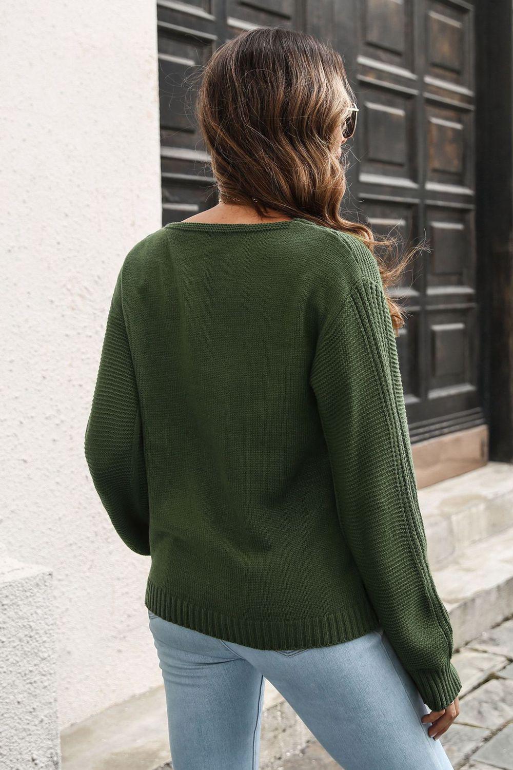 Ribbed Scoop Neck Long Sleeve Pullover Sweater BLUE ZONE PLANET