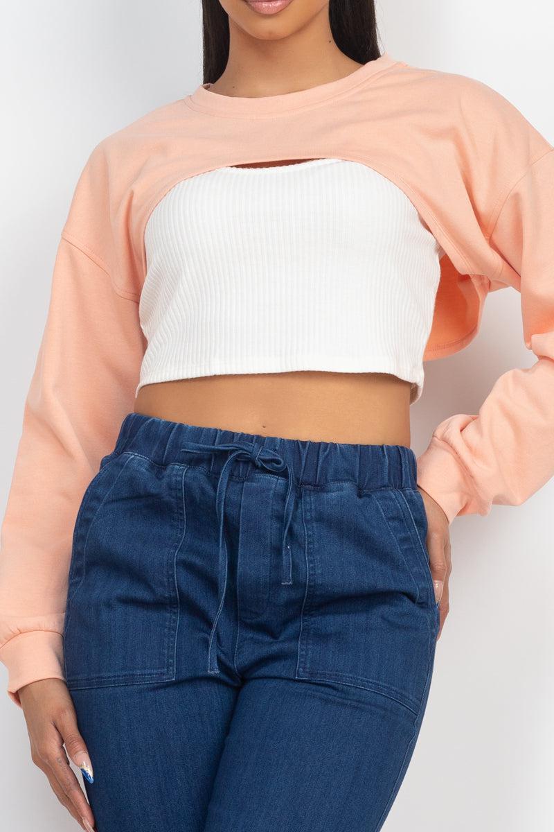 Ribbed Sleeveless Top With Shrug Sweater Blue Zone Planet