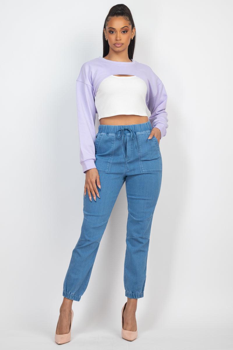 Ribbed Sleeveless Top With Shrug Sweater Blue Zone Planet