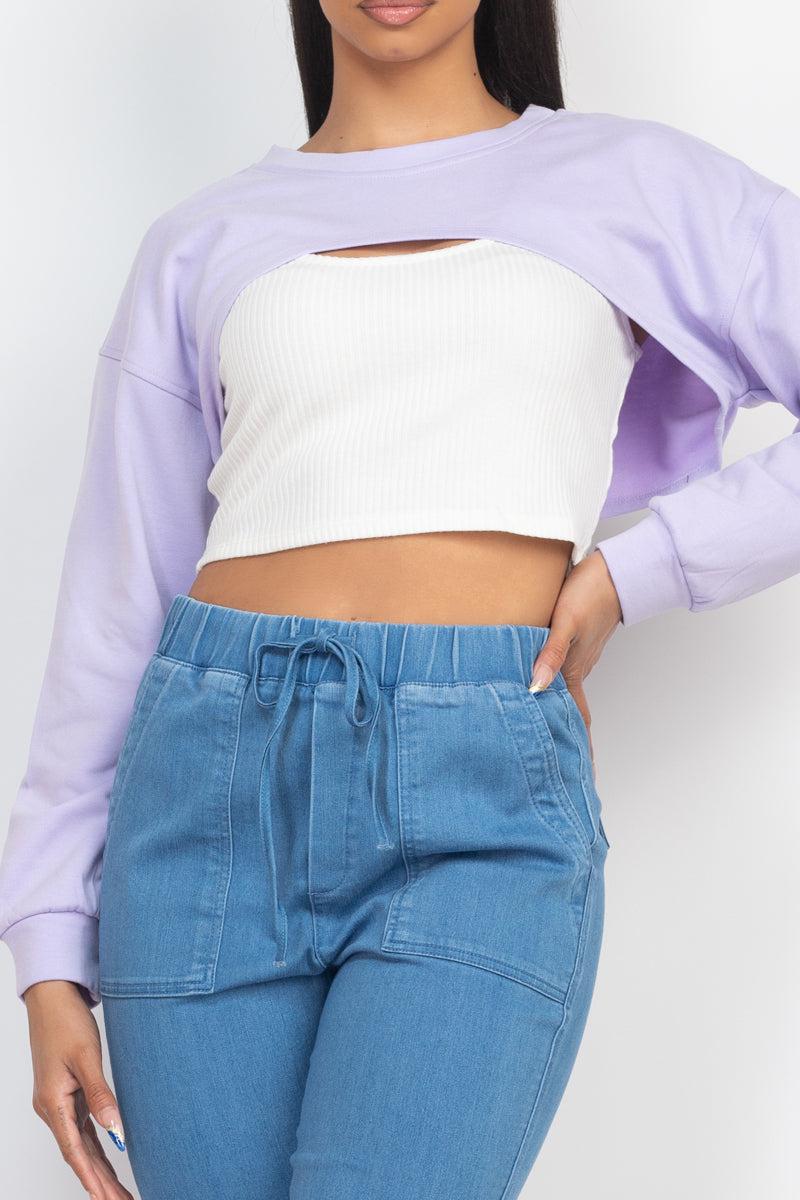Ribbed Sleeveless Top With Shrug Sweater Blue Zone Planet