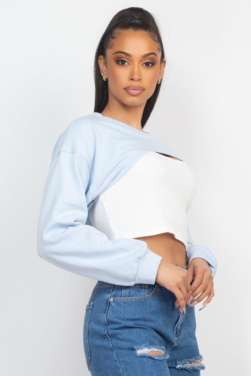 Ribbed Sleeveless Top With Shrug Sweater Blue Zone Planet
