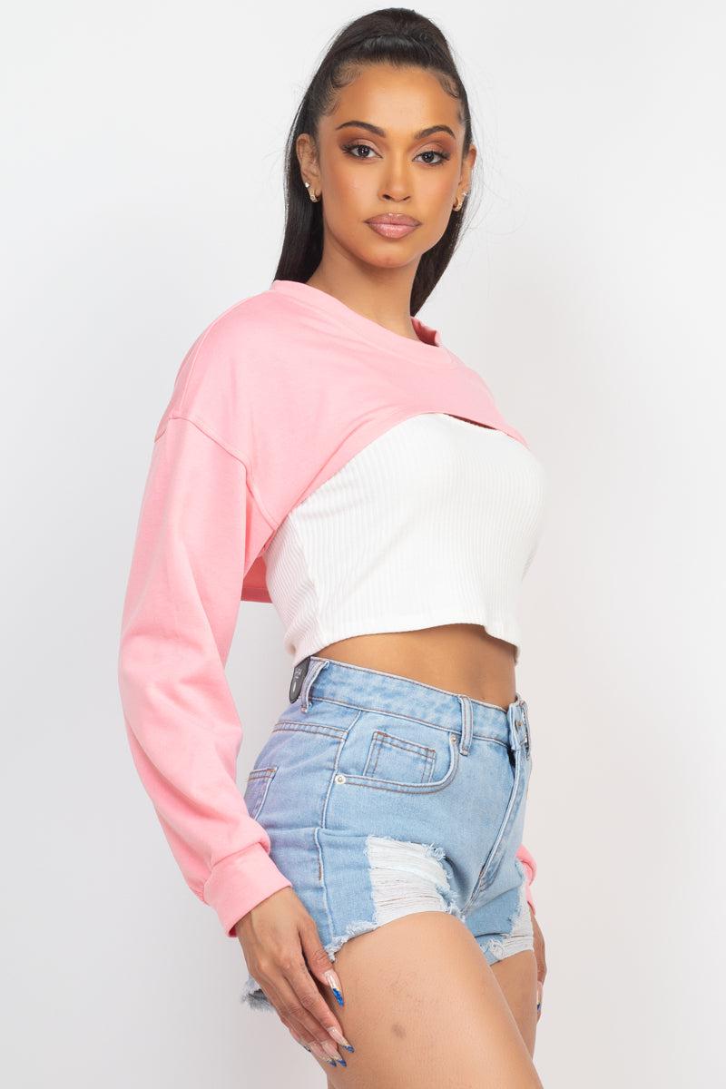 Ribbed Sleeveless Top With Shrug Sweater Blue Zone Planet