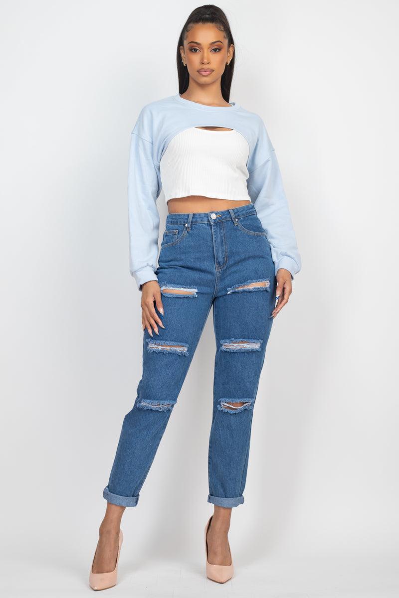 Ribbed Sleeveless Top With Shrug Sweater Blue Zone Planet