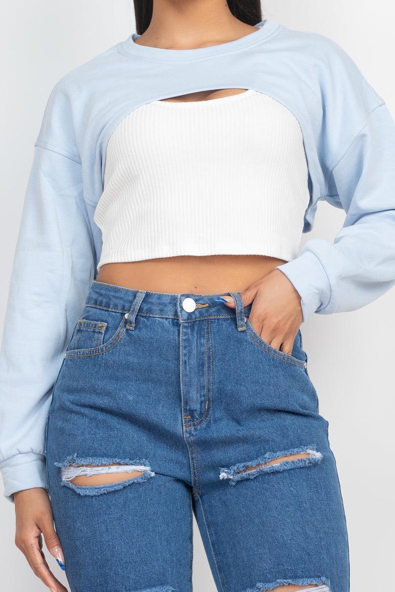 Ribbed Sleeveless Top With Shrug Sweater Blue Zone Planet