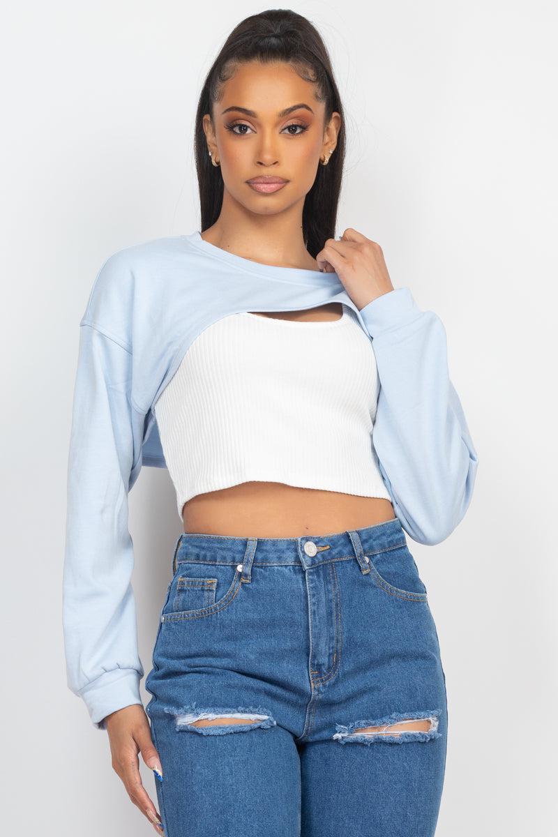 Ribbed Sleeveless Top With Shrug Sweater Blue Zone Planet