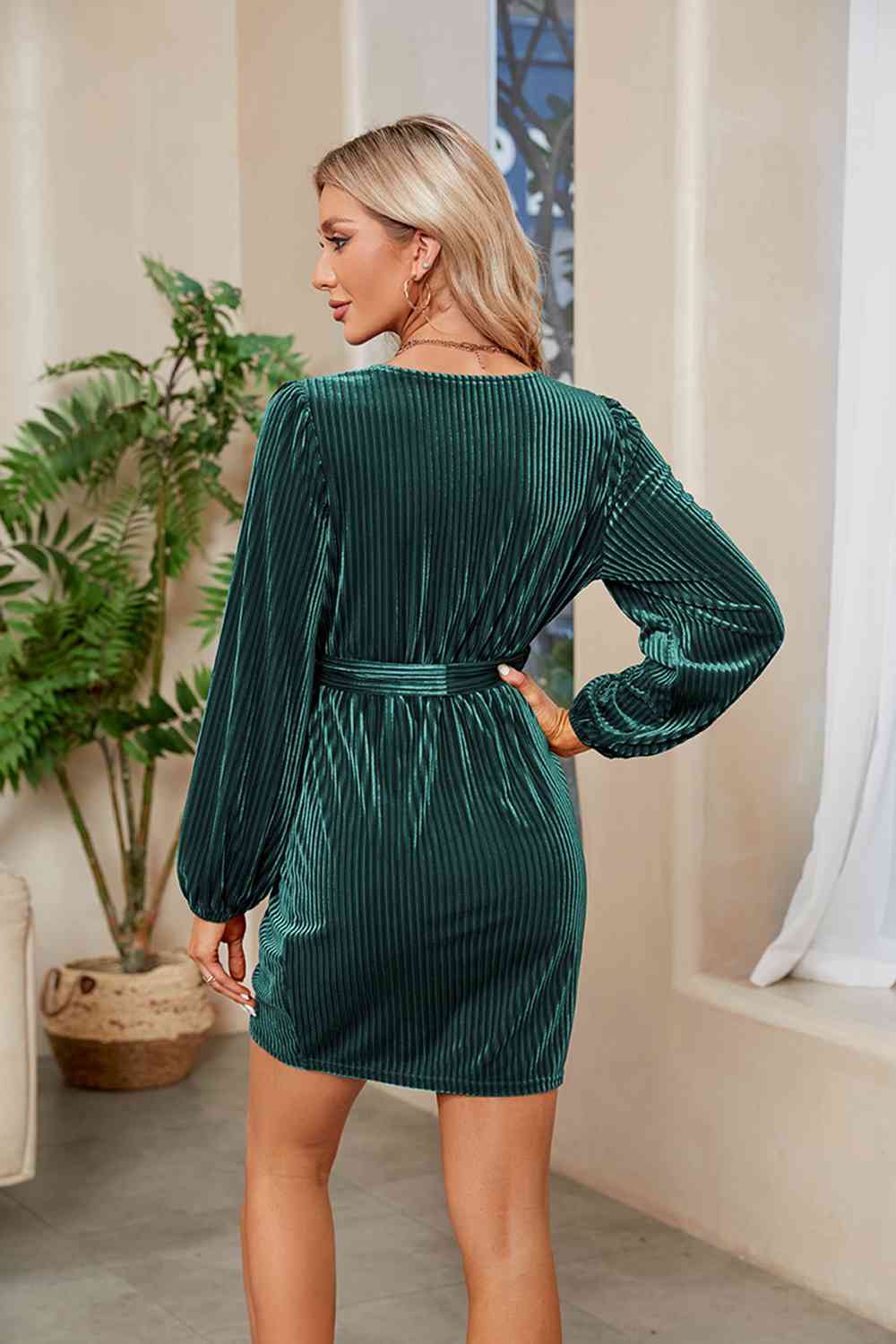 Ribbed Tie Front Mini Dress BLUE ZONE PLANET