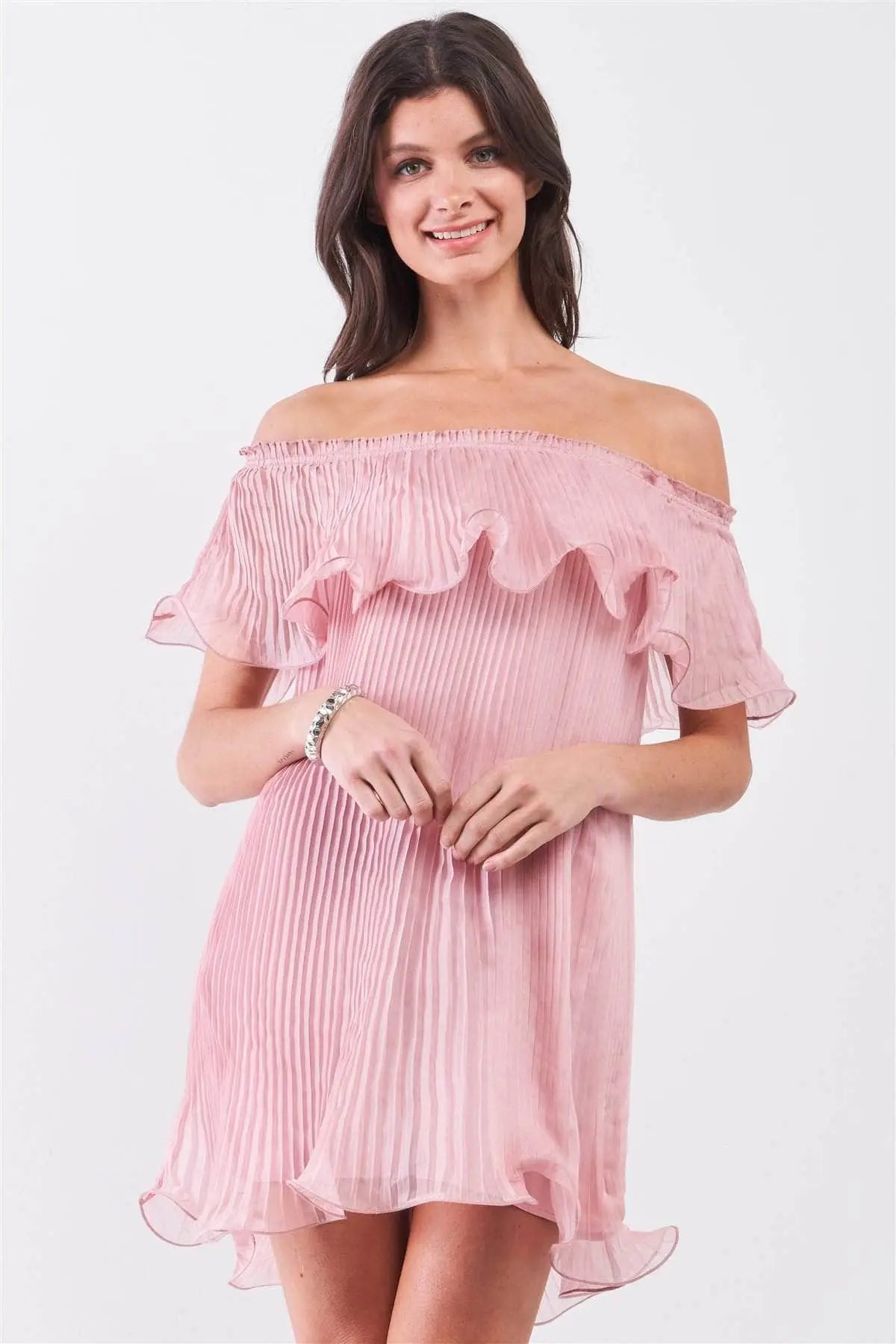 Romantic Off-the-shoulder Frill Trim Mini Dress Blue Zone Planet