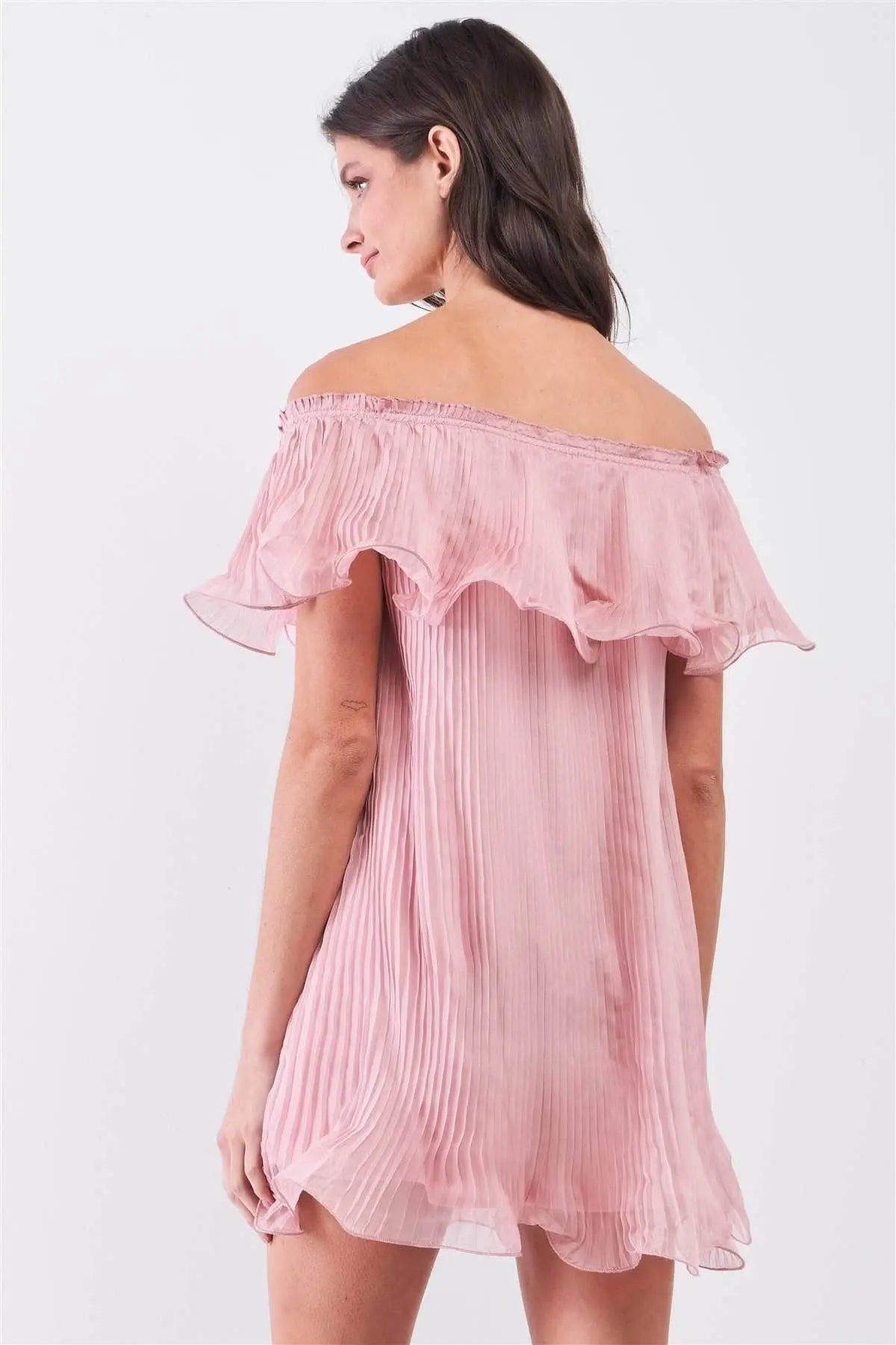 Romantic Off-the-shoulder Frill Trim Mini Dress Blue Zone Planet