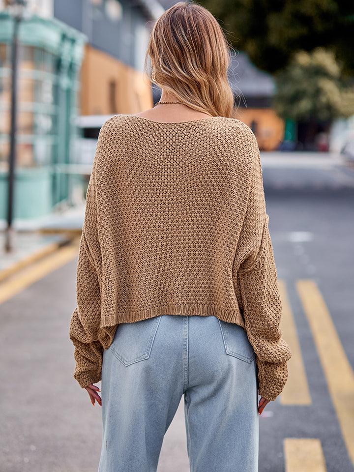 Round Neck Cable-Knit Sweater BLUE ZONE PLANET