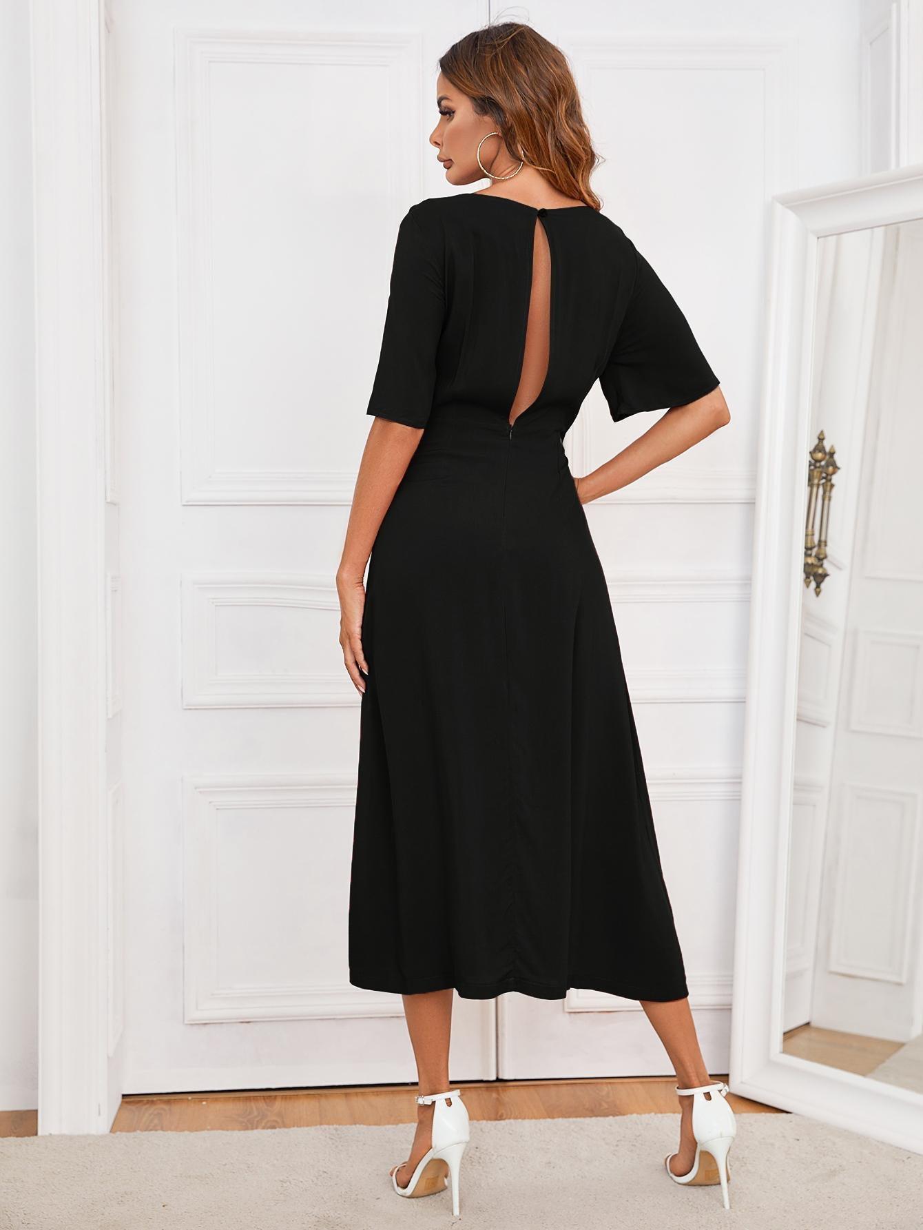 Round Neck Cutout Half Sleeve Dress BLUE ZONE PLANET