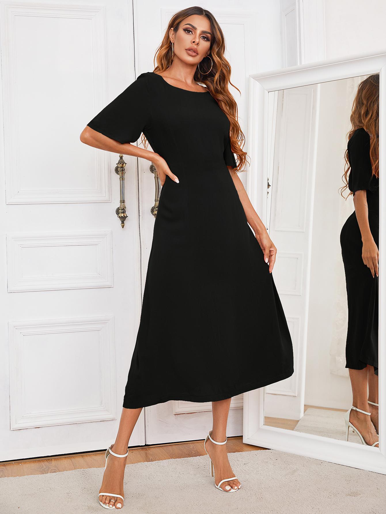 Round Neck Cutout Half Sleeve Dress BLUE ZONE PLANET