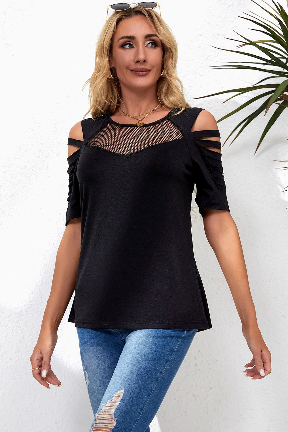 Round Neck Cutout Raglan Sleeve Tee BLUE ZONE PLANET