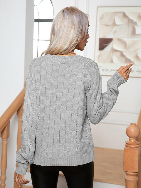 Round Neck Drop Shoulder Sweater BLUE ZONE PLANET