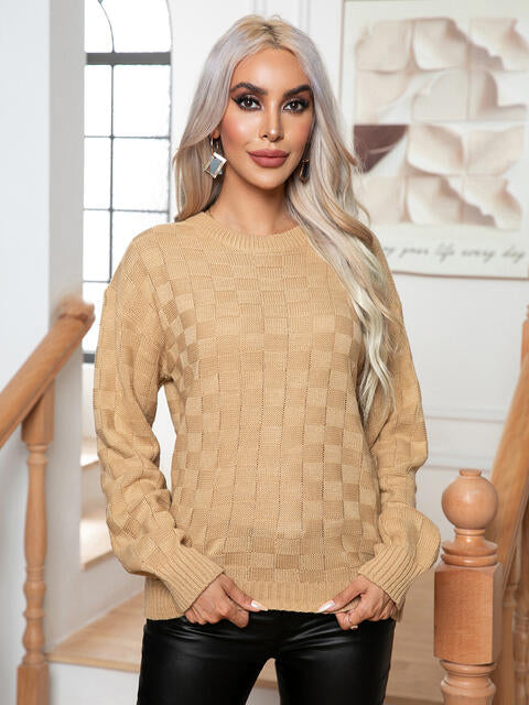 Round Neck Drop Shoulder Sweater BLUE ZONE PLANET