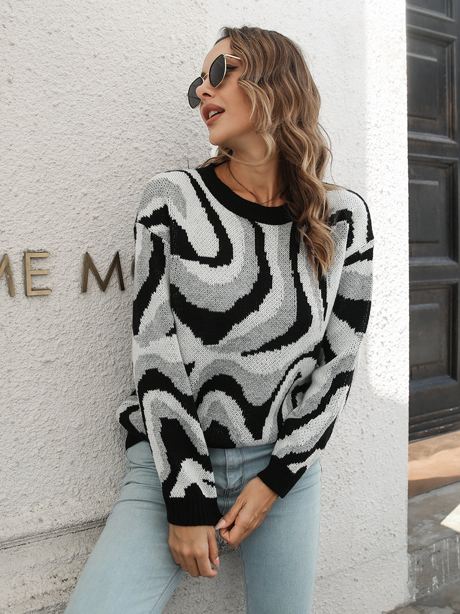 Round Neck Dropped Shoulder Sweater BLUE ZONE PLANET