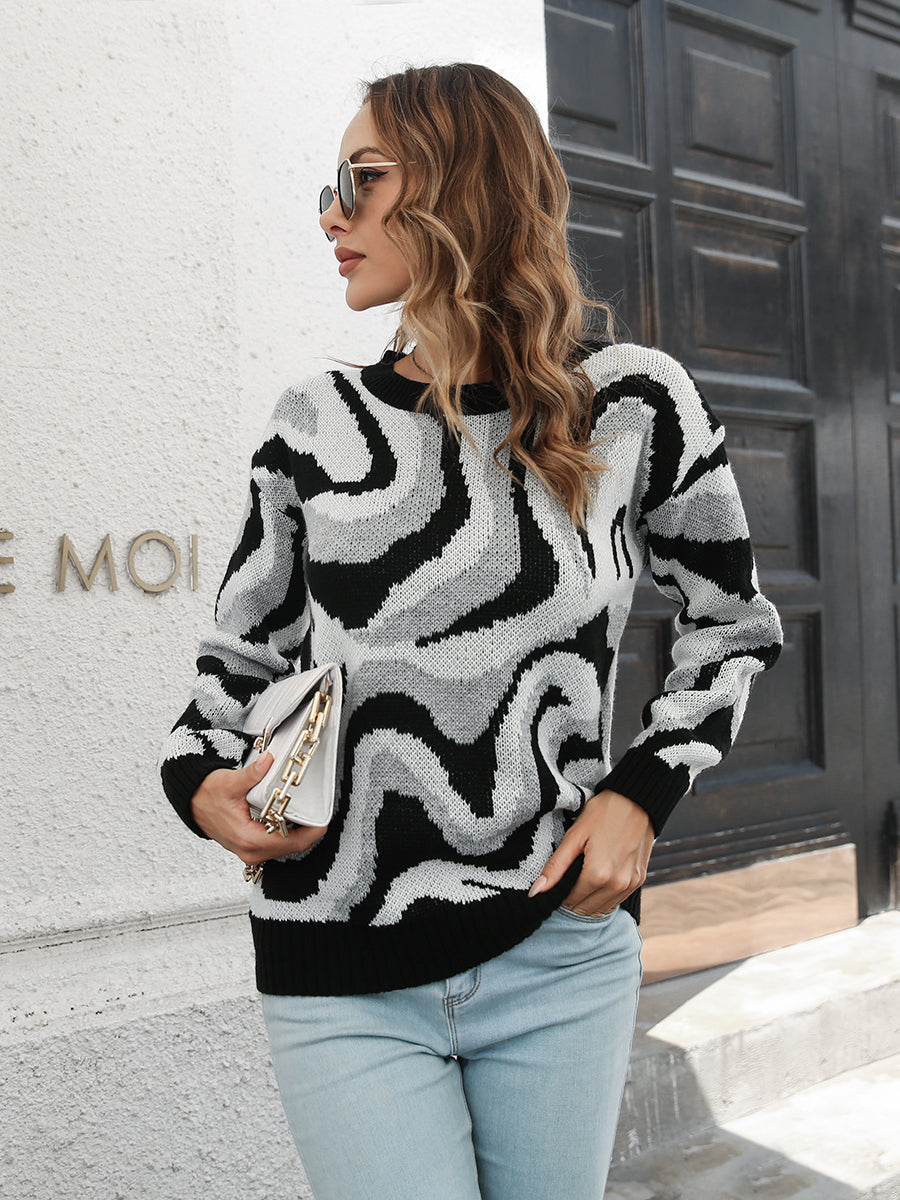 Round Neck Dropped Shoulder Sweater BLUE ZONE PLANET