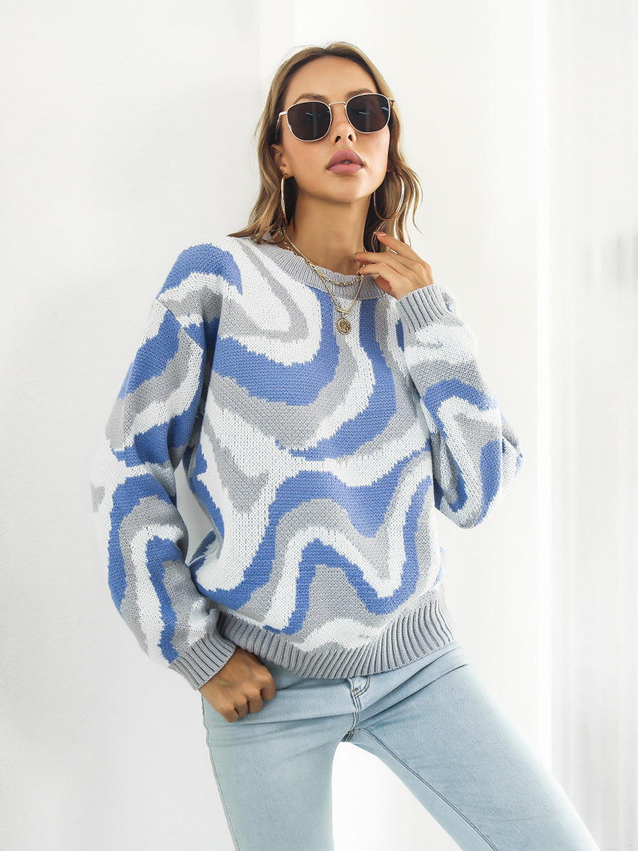 Round Neck Dropped Shoulder Sweater BLUE ZONE PLANET