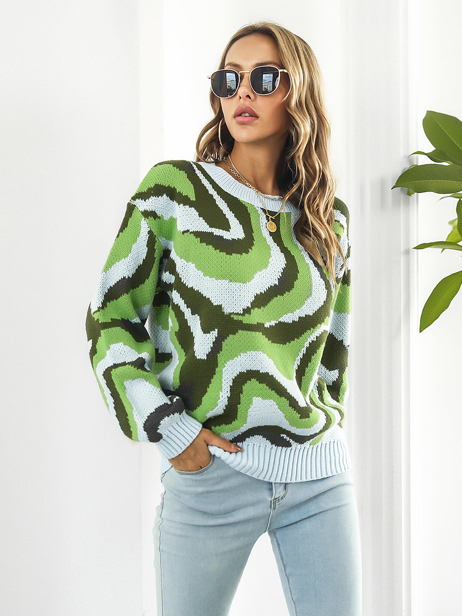 Round Neck Dropped Shoulder Sweater BLUE ZONE PLANET