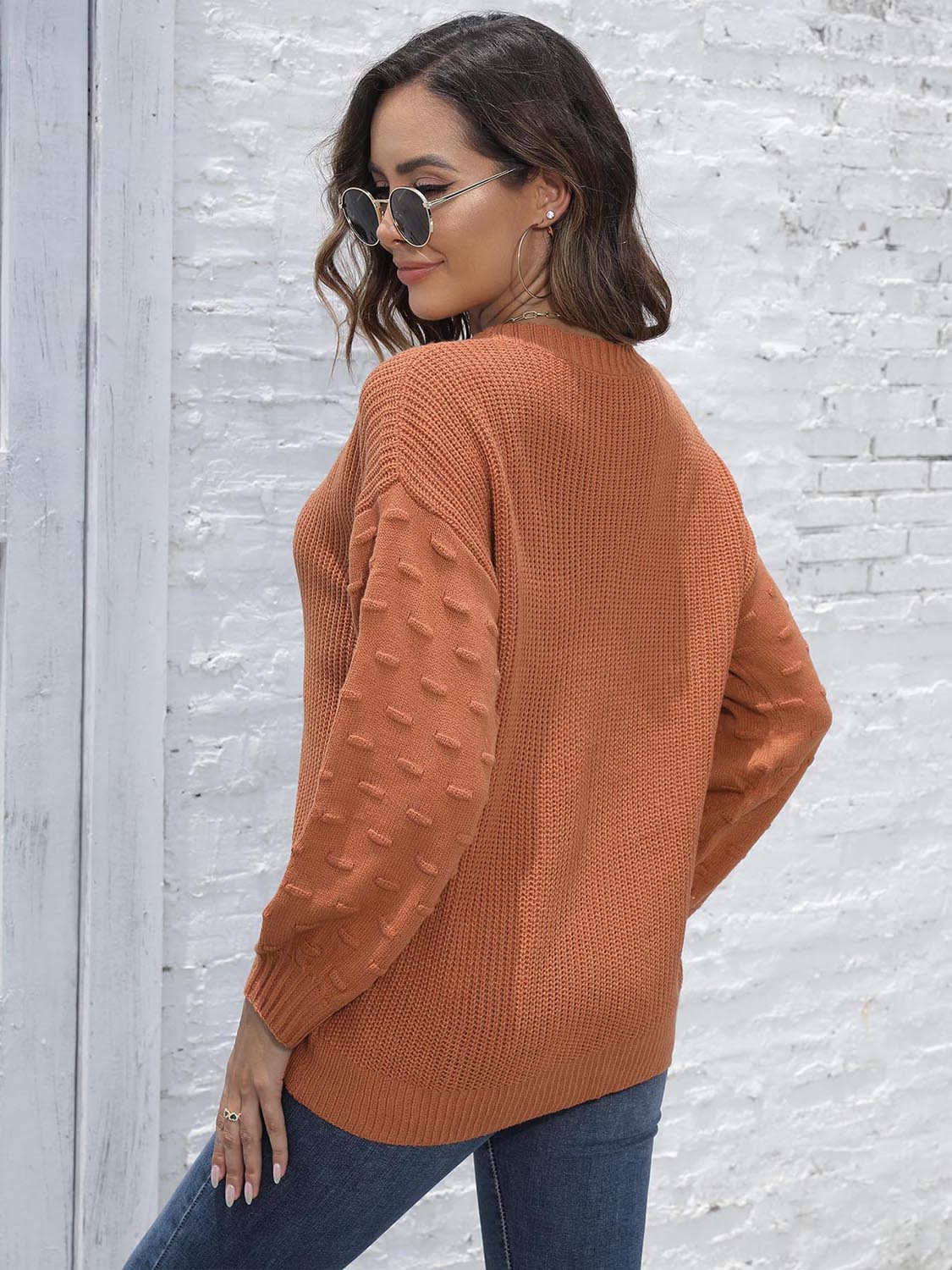 Round Neck Dropped Shoulder Sweater BLUE ZONE PLANET