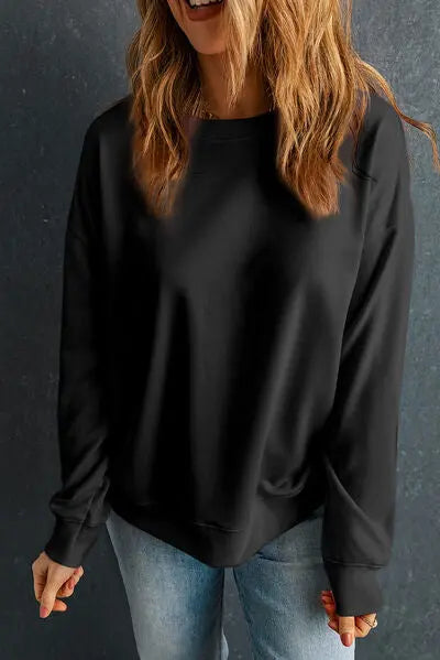 Round Neck Dropped Shoulder Sweatshirt BLUE ZONE PLANET