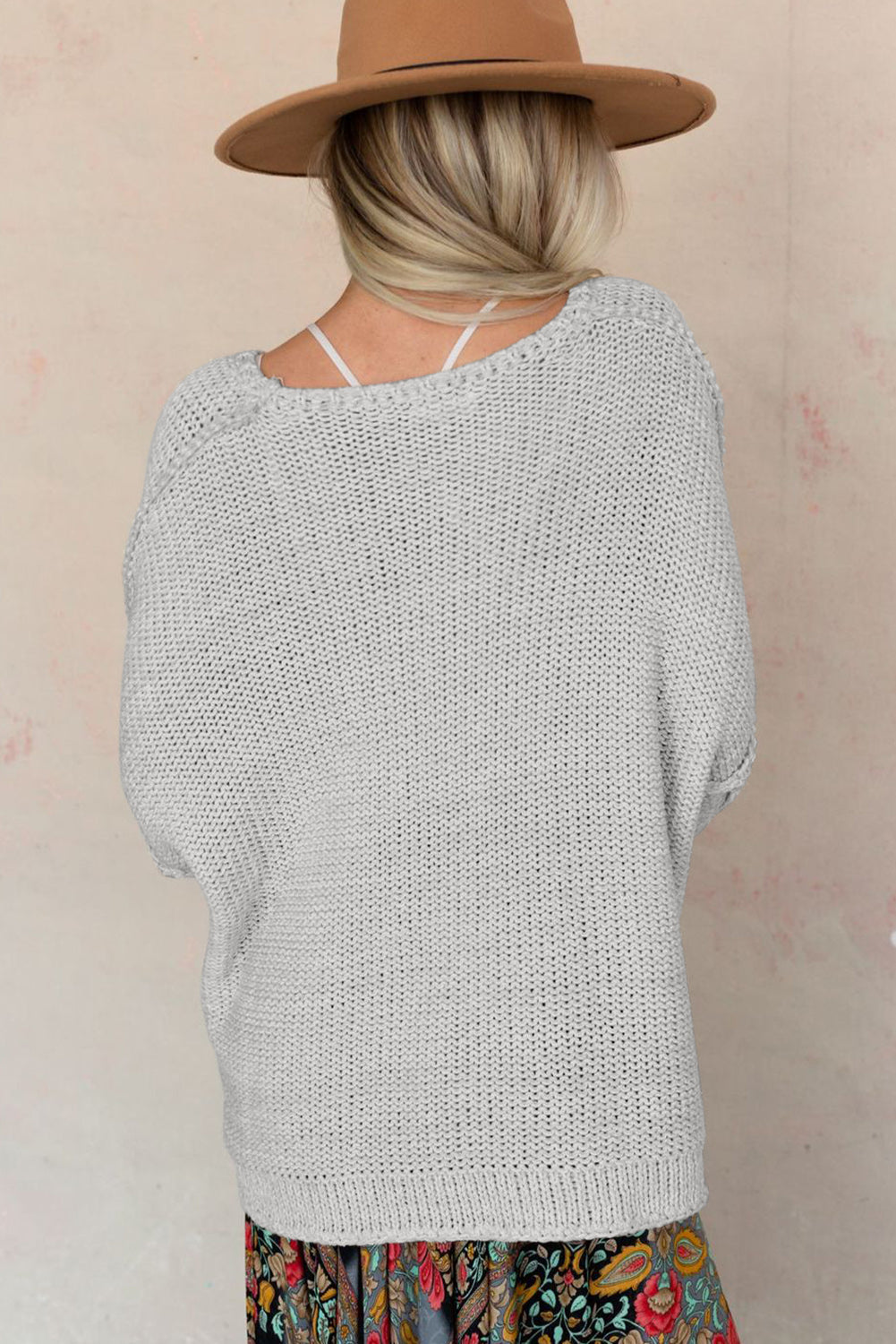 Round Neck Dropped Shoulder Three-Quarter Sleeve Sweater BLUE ZONE PLANET
