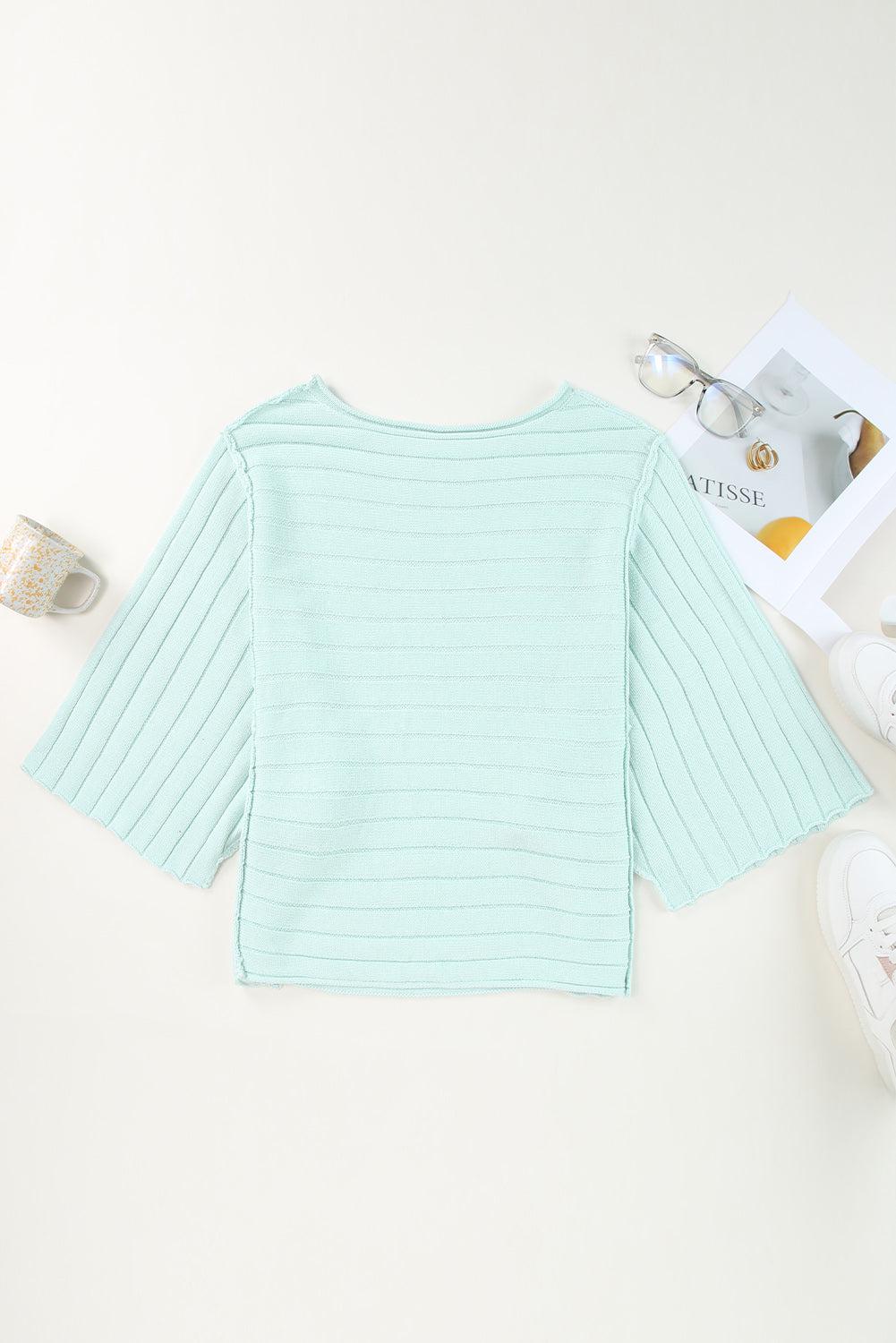 Round Neck Exposed Seams Pullover Sweater BLUE ZONE PLANET