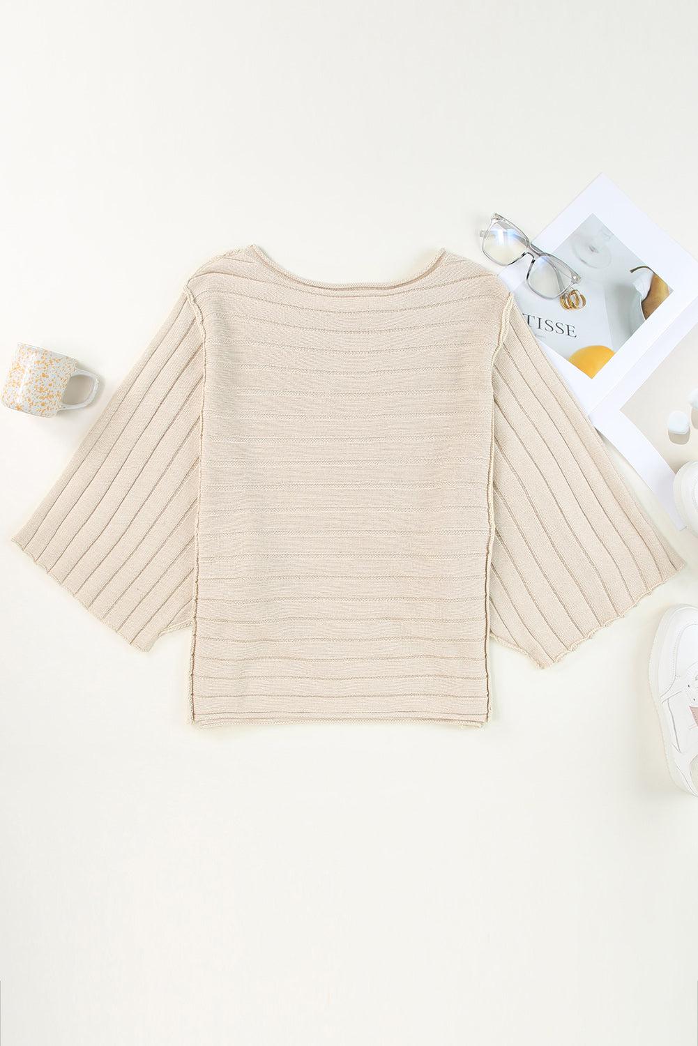 Round Neck Exposed Seams Pullover Sweater BLUE ZONE PLANET